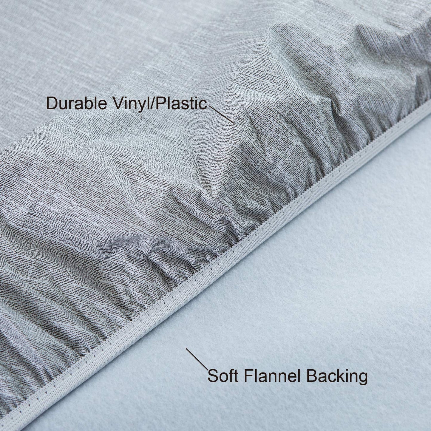 Runde Vinyl-Tischdecke von NLMUVW mit elastischem Rand und Flanellrücken, passgenaue PVC-Tischdecke, wasserdicht, abwischbar, für Picknicks, Partys und den Außenbereich, Hellgrau, 40–44 Zoll