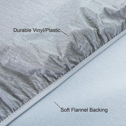 Runde Vinyl-Tischdecke von NLMUVW mit elastischem Rand und Flanellrücken, passgenaue PVC-Tischdecke, wasserdicht, abwischbar, für Picknicks, Partys und den Außenbereich, Hellgrau, 40–44 Zoll