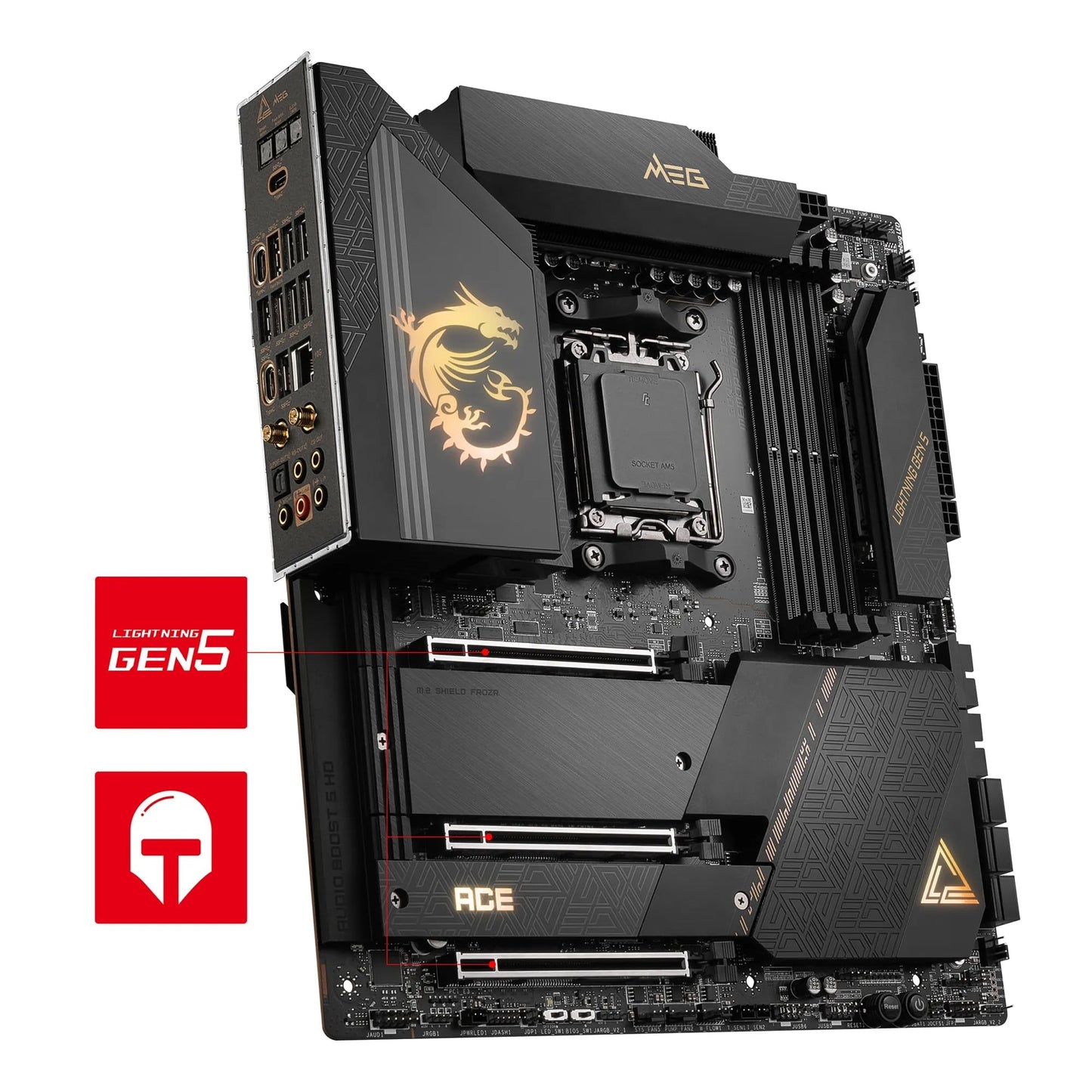 MSI MEG X670E ACE Gaming Motherboard (AMD Ryzen 9000/8000/7000 Series Processors, AM5, DDR5, PCIe 5.0, SATA 6Gb/s, M.2, USB 3.2 Gen 2, Wi-Fi 6E, Bluetooth 5.3, HDMI/DP, EATX)
