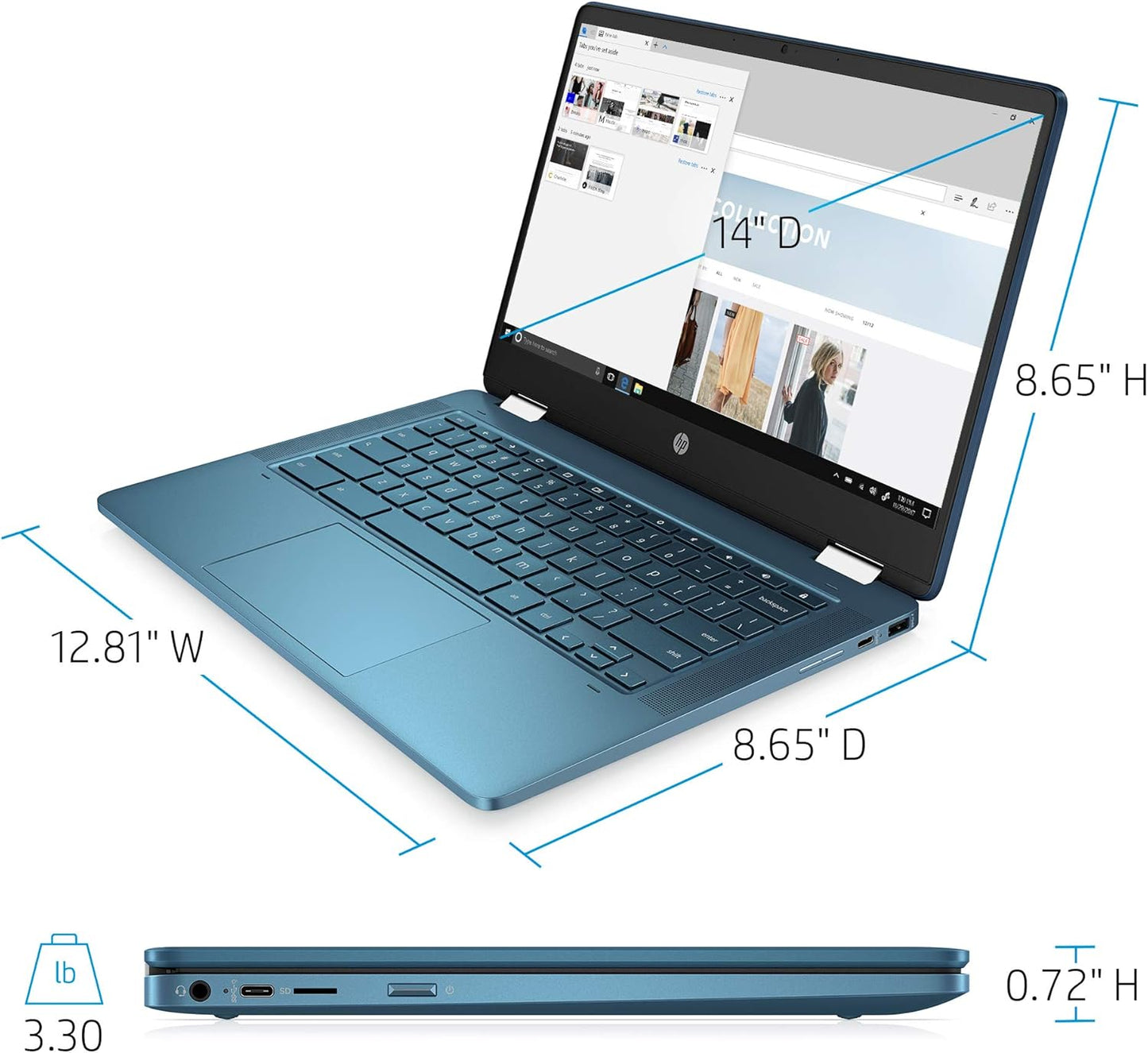HP Laptop X360 14a- 14" Chromebook, HD Touchscreen, Intel Celeron N4020, 4GB LPDDR4 RAM, 64GB eMMC, WiFi, Webcam, BO Speakers, Bluetooth 4.2, Chrome Blue (Renewed)