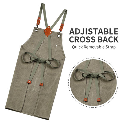 ZOMAO Kochschürze, Baumwoll-Canvas-Schürze mit gekreuztem Rückenteil und Taschen für Damen und Herren, verstellbare Träger und große Taschen, Küchenschürze zum Kochen und Backen 