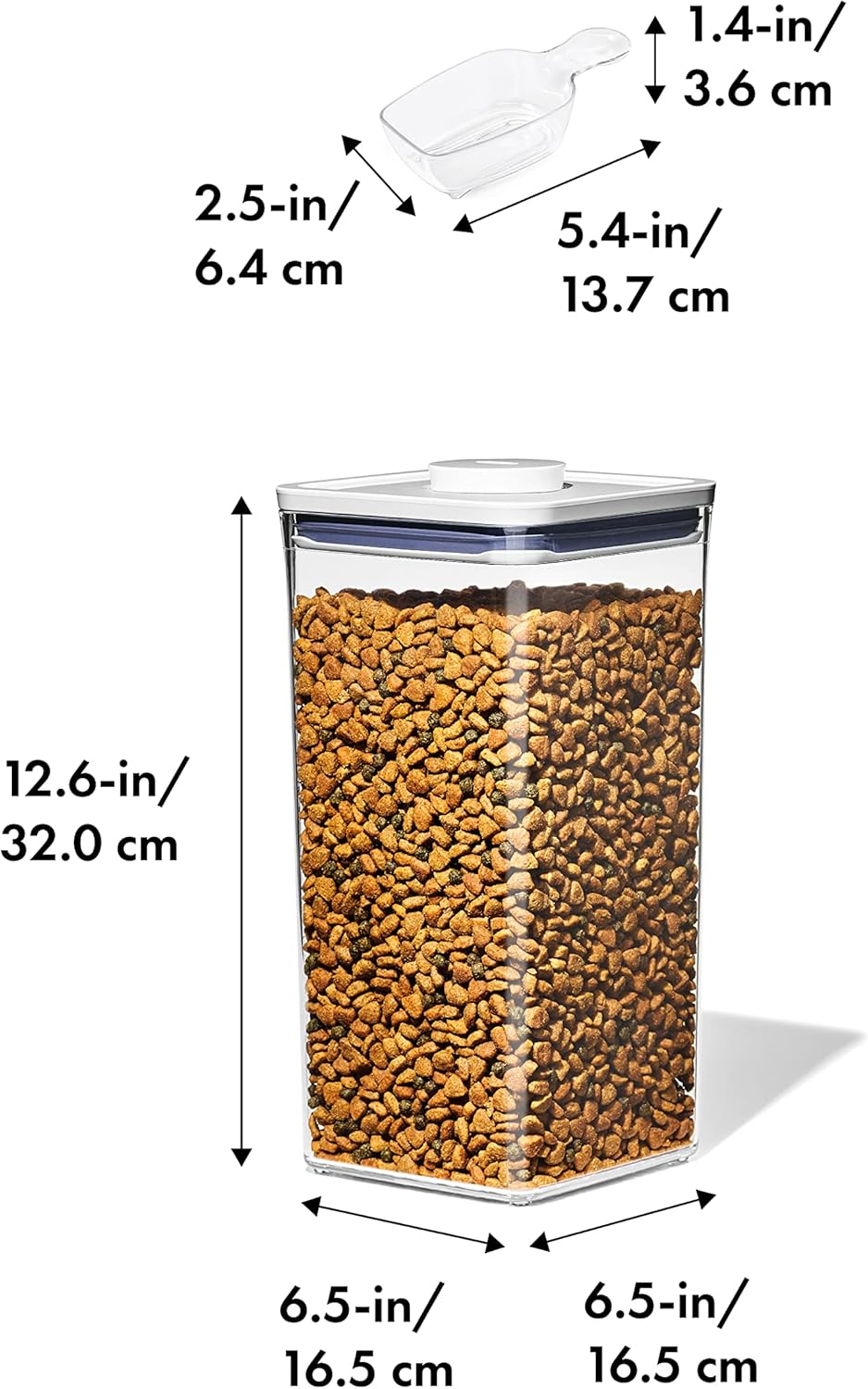 OXO Good Grips Pet POP Behälter – 6,0 Qt/5,7 L mit halber Messschaufel, ideal für bis zu 3 kg Hundefutter oder 2 kg Katzenfutter, luftdichter Aufbewahrungsbehälter für Hunde- und Katzenfutter, BPA-frei, transparent 