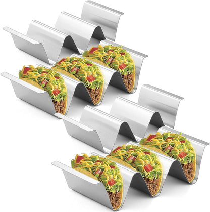 Stainless Steel Taco Holder Stand, Set of 6 - Stylish Rack Holds Up to 3 Tacos Each, Keeping Shells Upright - Oven, Grill and Dishwasher Safe
