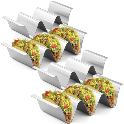 RTT Stainless Steel Taco Holder Stand, Set of 6 - Stylish Rack Holds Up to 3 Tacos Each, Keeping Shells Upright - Oven, Grill and Dishwasher Safe