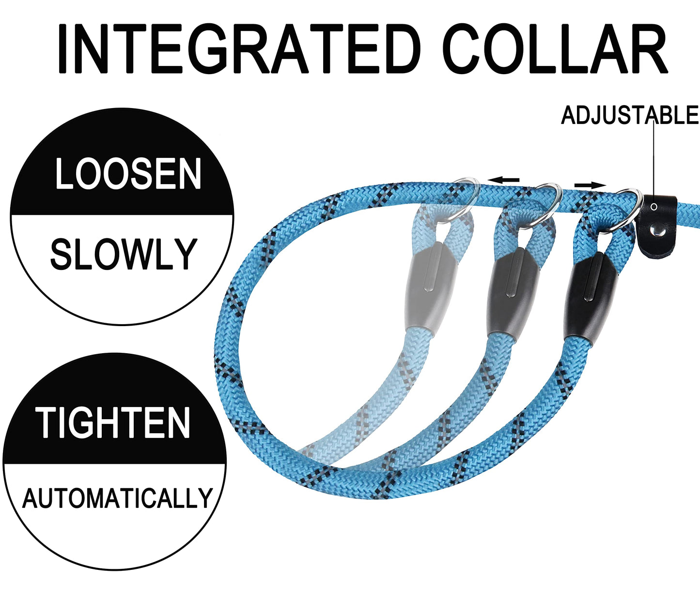 Hundeleine, 1,8 m lange, robuste Hundeleine, strapazierfähige Premium-Qualität, starke Seil-Schlupfleine mit komfortablem, gepolstertem Griff und hochreflektierenden Fäden für kleine, mittlere und große Hunde, (Schwarz) 