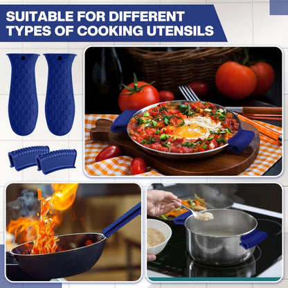 Patelai 8 Pcs Silicone Pot Holders Set Cast Iron Handle Cover Heat Resistant Pot Handle Covers Potholder Non Slip Reusable Pan Sleeve for Frying Pan Kitchen Supplies(Black)