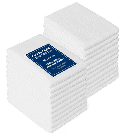ROYALE LINENS Flour Sack Towels – 12 Pack 28x28 Inch White Kitchen Dish Towels – 100% Cotton Tea Towels for Bread Proofing, Cheese Straining, Baking, Cleaning, Drying, Embroidery, Multipurpose Use