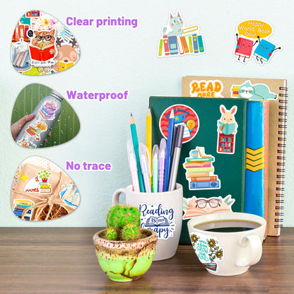 STKJoviale 200 PCS Book Stickers for Kids, Reading Stickers for Students Bookish Stickers for Laptop Water Bottles Book Accessories Vinyl Stickers for Book Lovers Gifts