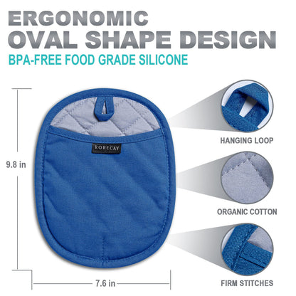 2-Pack Silicone Pot Holders for Kitchen Heat Resistant up to 500°F, Non-Slip Large Hot Pads with Pocket, Quilted Liner Trivets for Countertops Hot Pots and Pans (Gray)