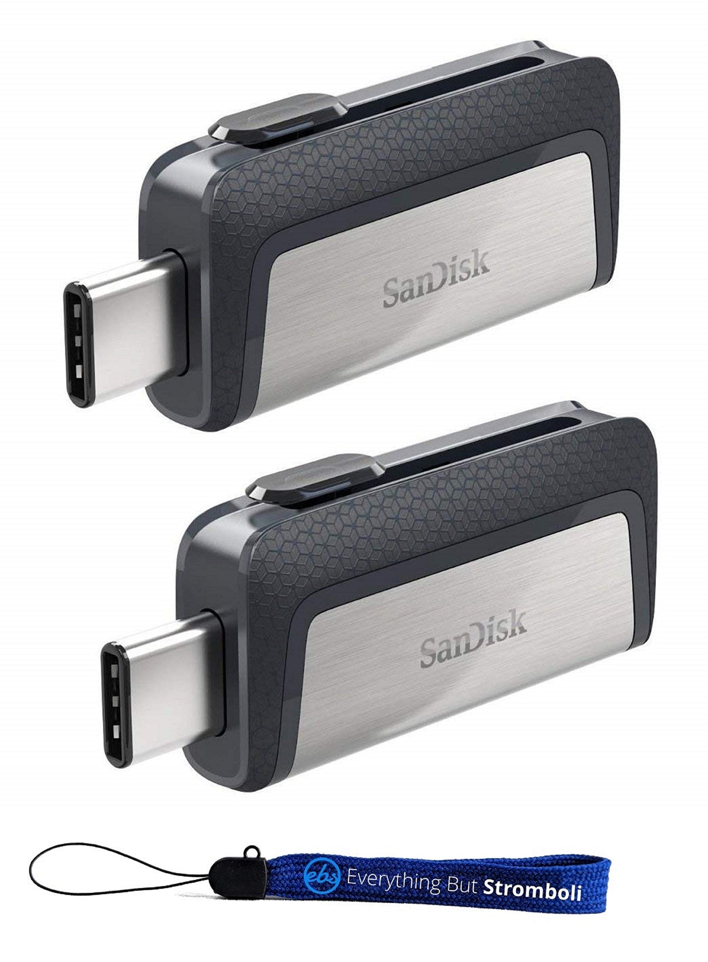 SanDisk 128GB 2 Pack Ultra Dual Drive USB Type-C (SDDDC2-128G-G46) Bundle with (1) Everything But Stromboli Lanyard