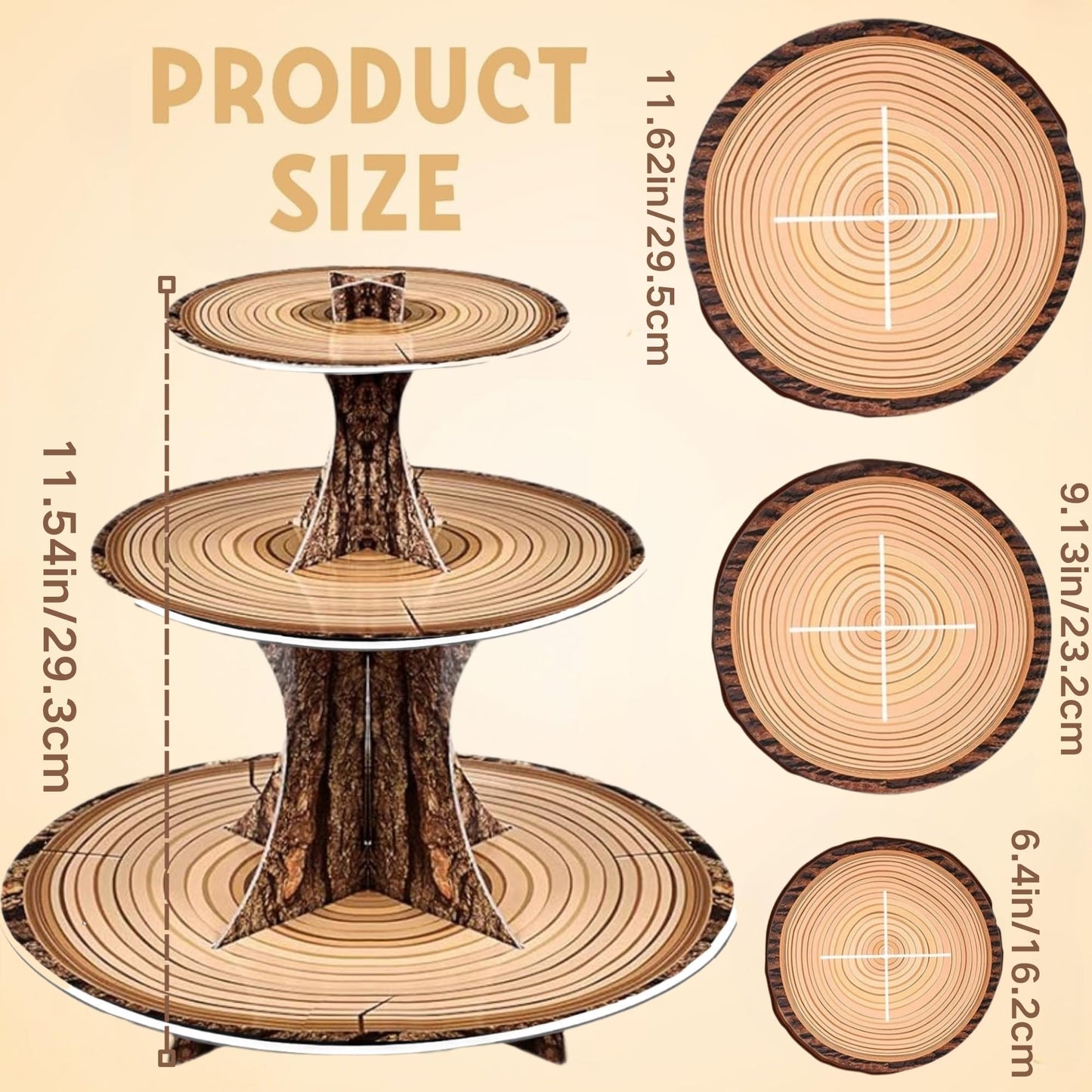 PANGU 2 Pack Rustic Wood Cupcake Stand for Party, 3-Tier Cardboard Cupcake Tower Holder for Baby Shower, Birthday, Camping, Safari Theme, Woodland Party Decorations, Dessert Display Tray (Wood Grain Look)