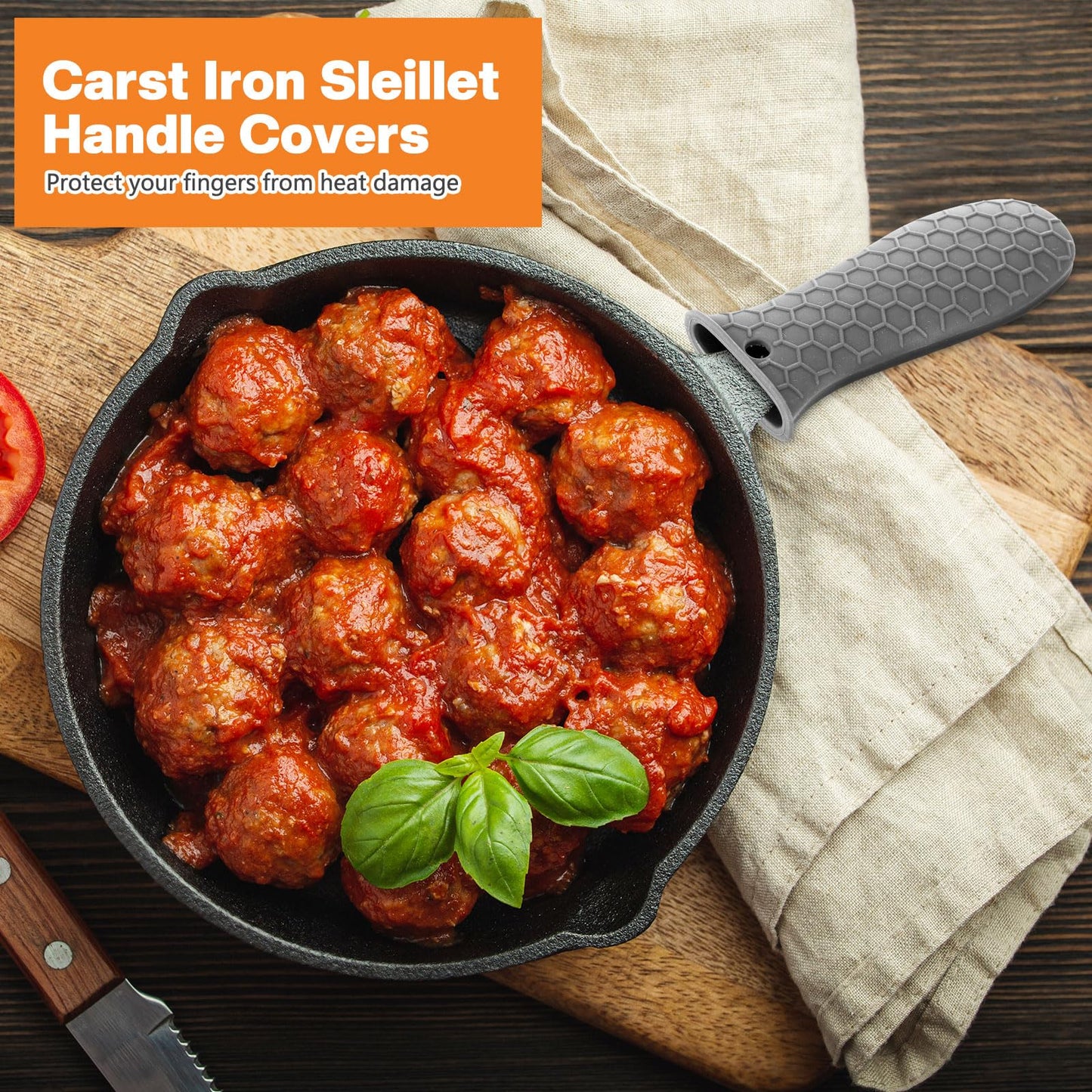 Patelai 8 Pcs Silicone Pot Holders Set Cast Iron Handle Cover Heat Resistant Pot Handle Covers Potholder Non Slip Reusable Pan Sleeve for Frying Pan Kitchen Supplies(Black)