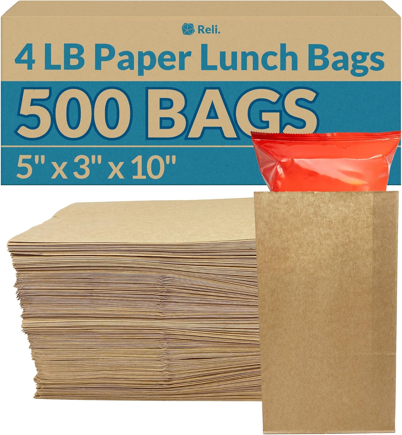Reli. Braune Papiertüten | 500 Stück | Papiertüten für Lunchpakete, ideal für kleine Mahlzeiten und Bastelarbeiten | Perfekt für Sandwiches und Snacks 