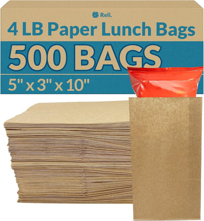 Reli. Braune Papiertüten | 500 Stück | Papiertüten für Lunchpakete, ideal für kleine Mahlzeiten und Bastelarbeiten | Perfekt für Sandwiches und Snacks 