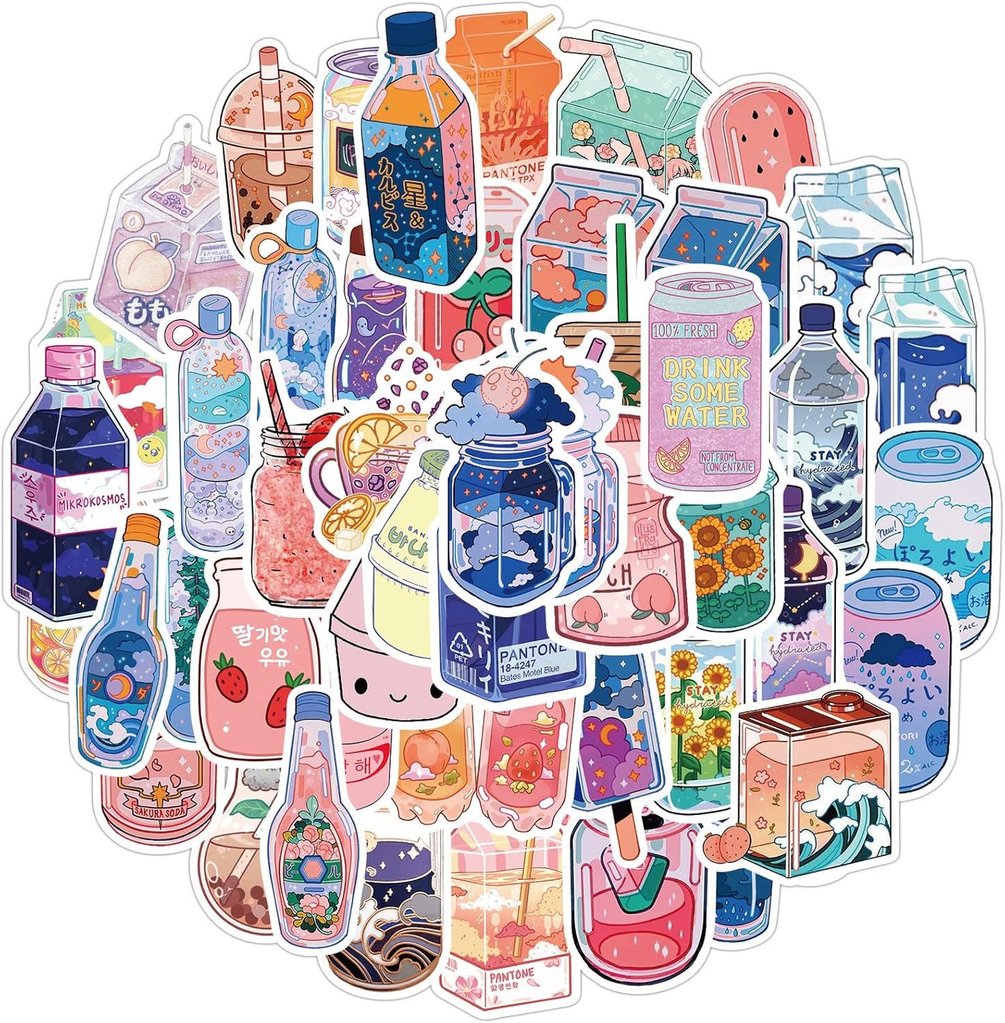 Tuqiso Water Bottle Stickers 200 PCS Hydroflask Stickers Waterproof Cute Aesthetic Vinyl Vsco for Laptop Luggage Skateboard Computer for Teens Girls Kids