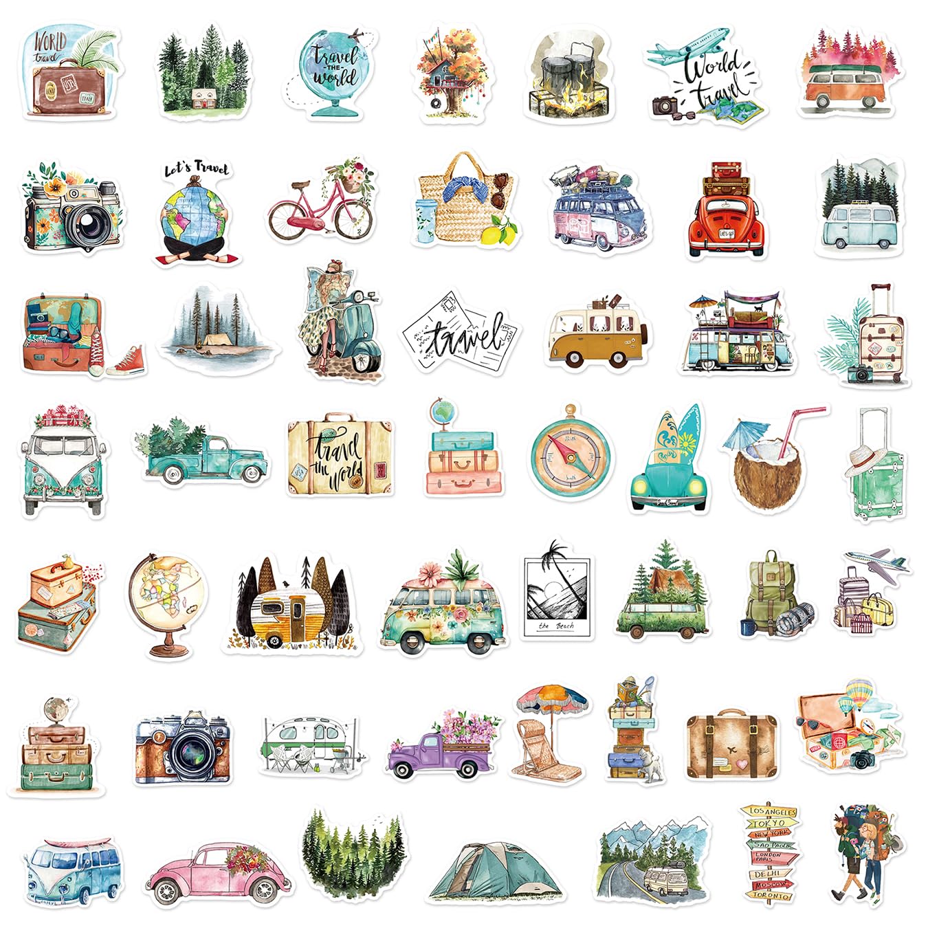 SEEYEON 200Pcs Outdoor Stickers for Kids Adults, Waterproof Camping Hiking for Water Bottle Laptop Scrapbook Luggage, Cute Adventure for Boys Girls