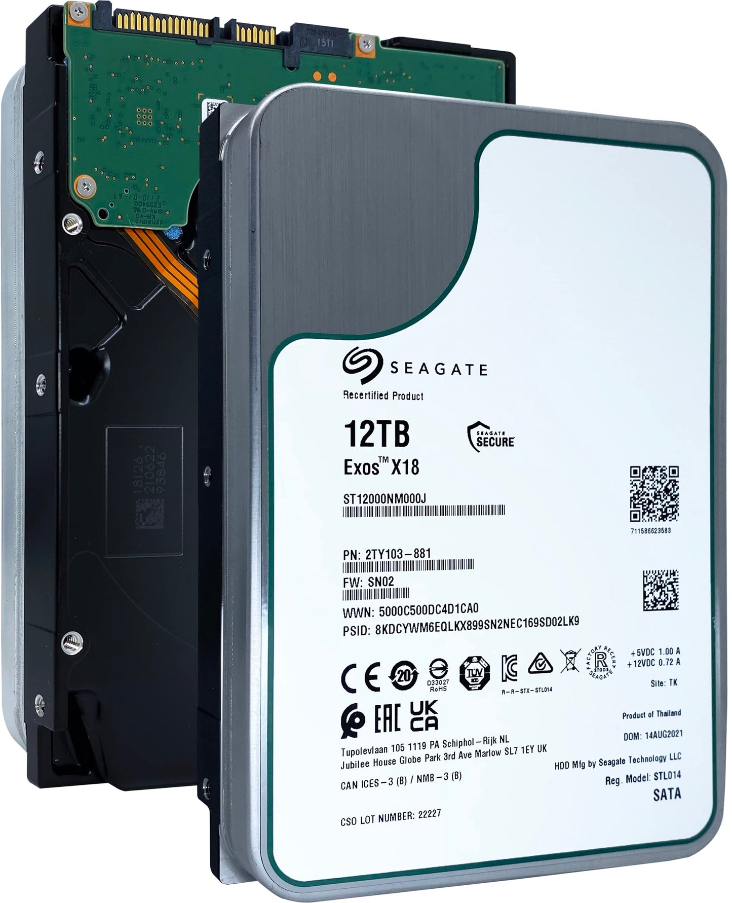 Seagate Exos X18 12TB 7200 RPM 512e/4Kn SATA 6Gb/s 256MB Cache 3.5-Inch Enterprise HDD (ST12000NM000J) (Renewed)