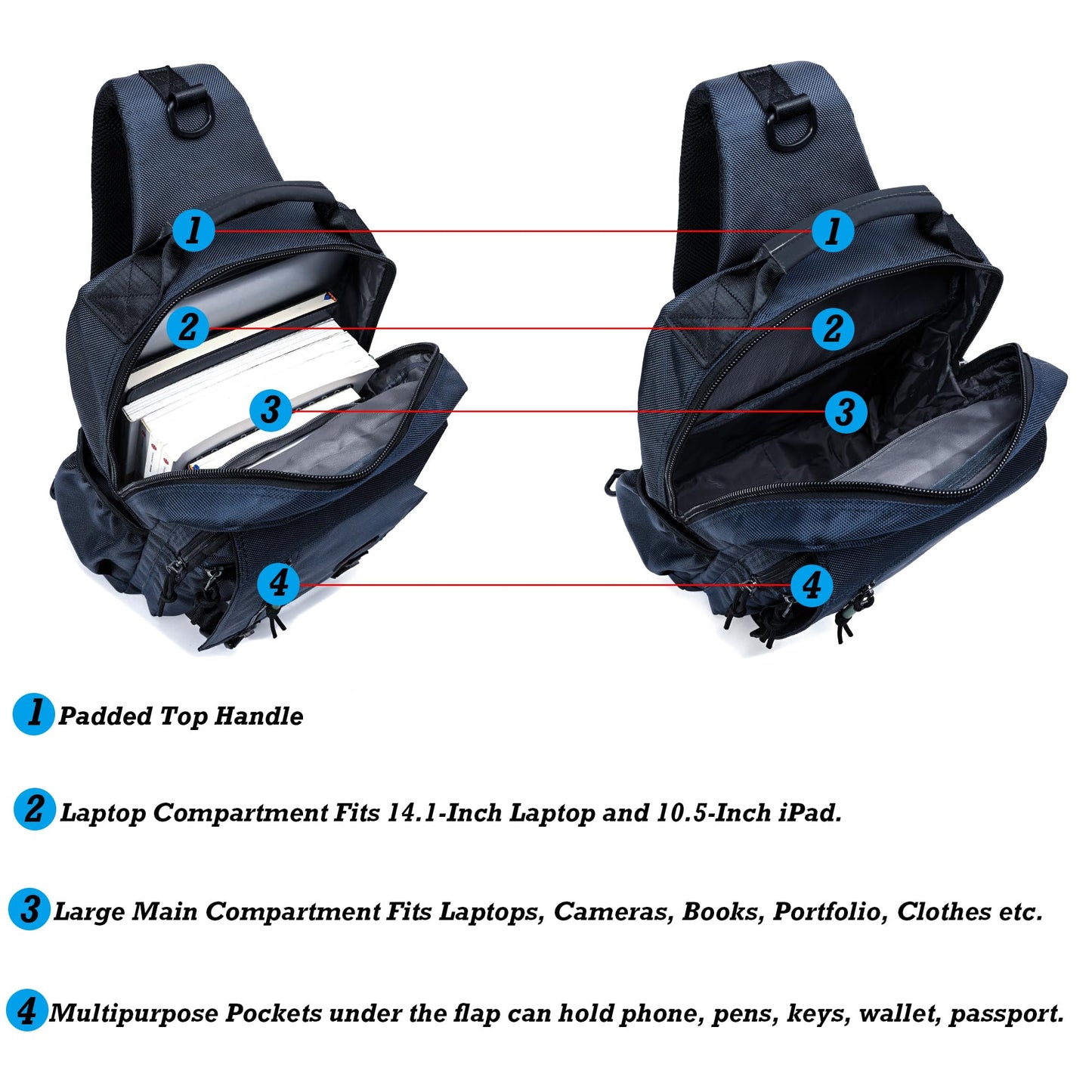 NICGID Sling Bags Brust-Schulter-Rucksäcke, 14,1'' Laptop-Rucksack, Umhängetasche, Messenger Bag, Reise- und Outdoor-Tasche, Herren- und Damen-Rucksack