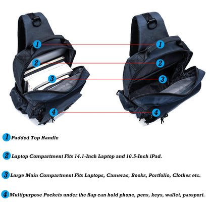 NICGID Sling Bags Brust-Schulter-Rucksäcke, 14,1'' Laptop-Rucksack, Umhängetasche, Messenger Bag, Reise- und Outdoor-Tasche, Herren- und Damen-Rucksack