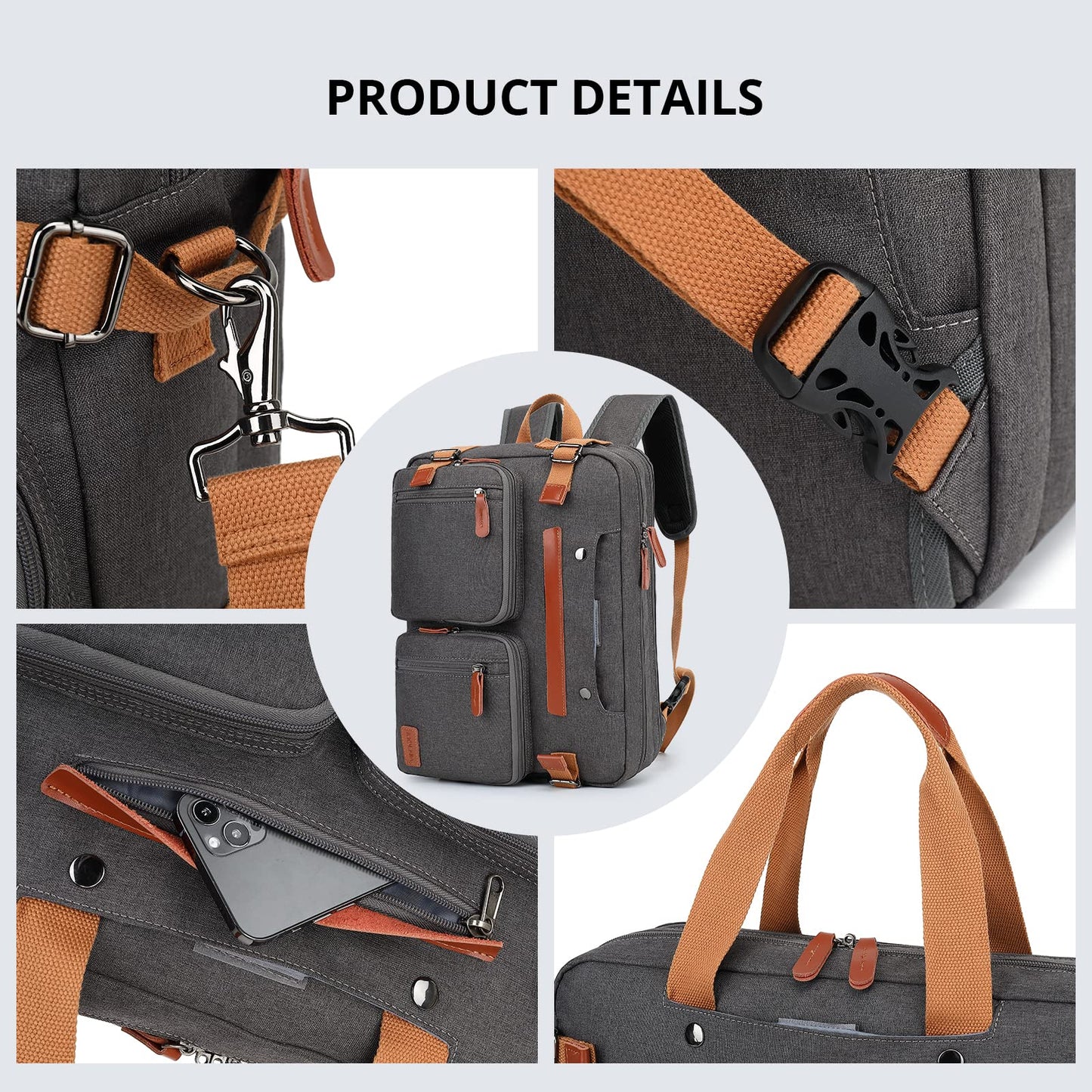 MOLNIA 3 in 1 Laptop Bag for Men, 17.3 Inch Work Bags for Men, Laptop Backpack, Briefcases, Messenger Bag, Computer Bags for Laptops for Men Women, Black