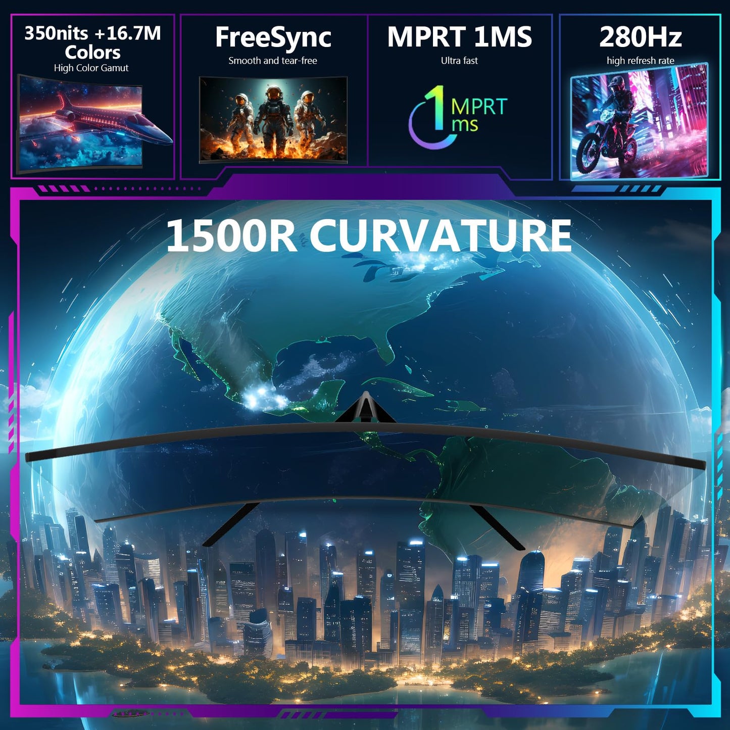 Z-Edge 32 inch Curved Gaming Monitor, FHD 1080P 240Hz Curved Monitor,1500R Computer Monitor, MPRT 1ms Monitor, UG32P 2X DP 1.4 Ports and 2X HDMI 2.0 Ports