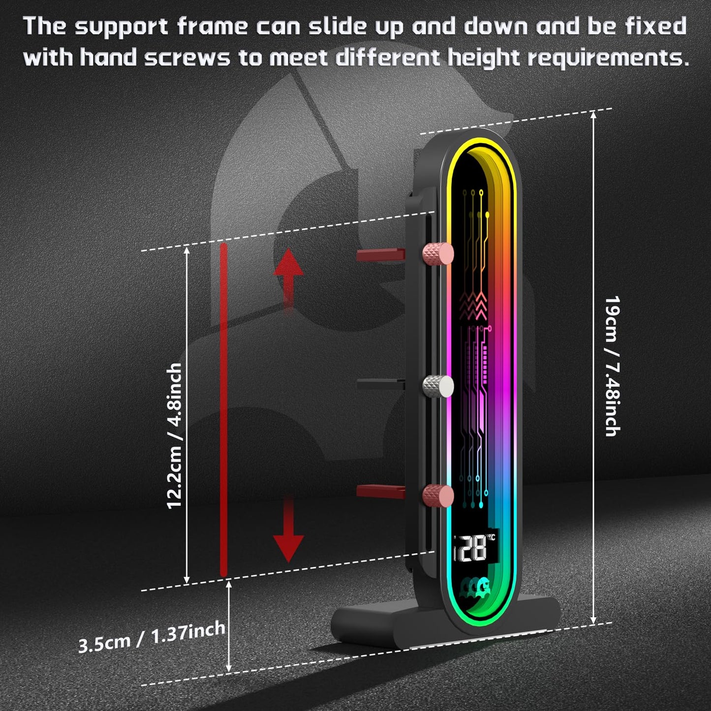 TGDGAMER ARGB GPU-Halterung mit Temperaturanzeige (Gehäusetemperatur), 5V 3-Pin Universal-GPU-Halterung, Grafikkartenhalterung mit Höhenverstellung, DY7-Schwarz