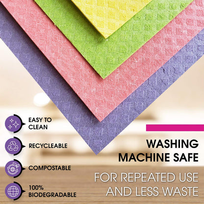 PINK RHINO LABS Swedish Dishcloths - Eco-Friendly Reusable Kitchen Towels - 10 Pack Cleaning Cloths for Dishes, Counters & Surfaces - Super Absorbent, Compostable, Zero-Waste Alternative