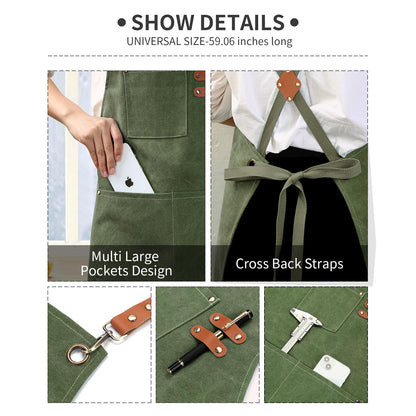 ZOMAO Kochschürze, Baumwoll-Canvas-Schürze mit gekreuztem Rückenteil und Taschen für Damen und Herren, verstellbare Träger und große Taschen, Küchenschürze zum Kochen und Backen 