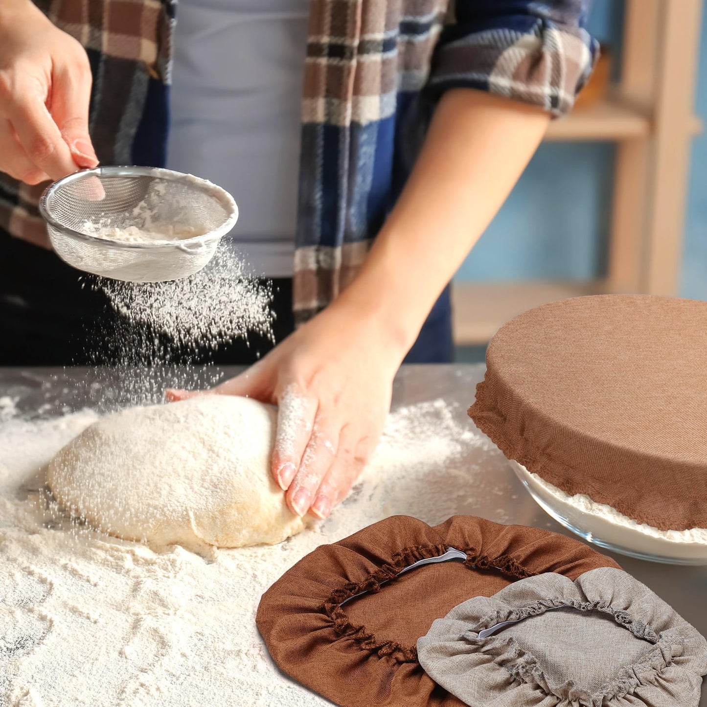 Patelai 10 Stück wiederverwendbare Schüsselabdeckungen in 5 Größen, elastische Lebensmittelaufbewahrungs-Schüsselabdeckungen aus dehnbarem Stoff, Deckel für Brot, Sauerteig, zum Gehenlassen von Lebensmitteln, Obst und Resten (Erdfarben)