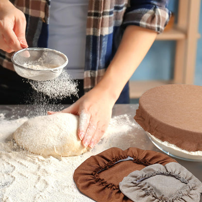 Patelai 10 Stück wiederverwendbare Schüsselabdeckungen in 5 Größen, elastische Lebensmittelaufbewahrungs-Schüsselabdeckungen aus dehnbarem Stoff, Deckel für Brot, Sauerteig, zum Gehenlassen von Lebensmitteln, Obst und Resten (Erdfarben)
