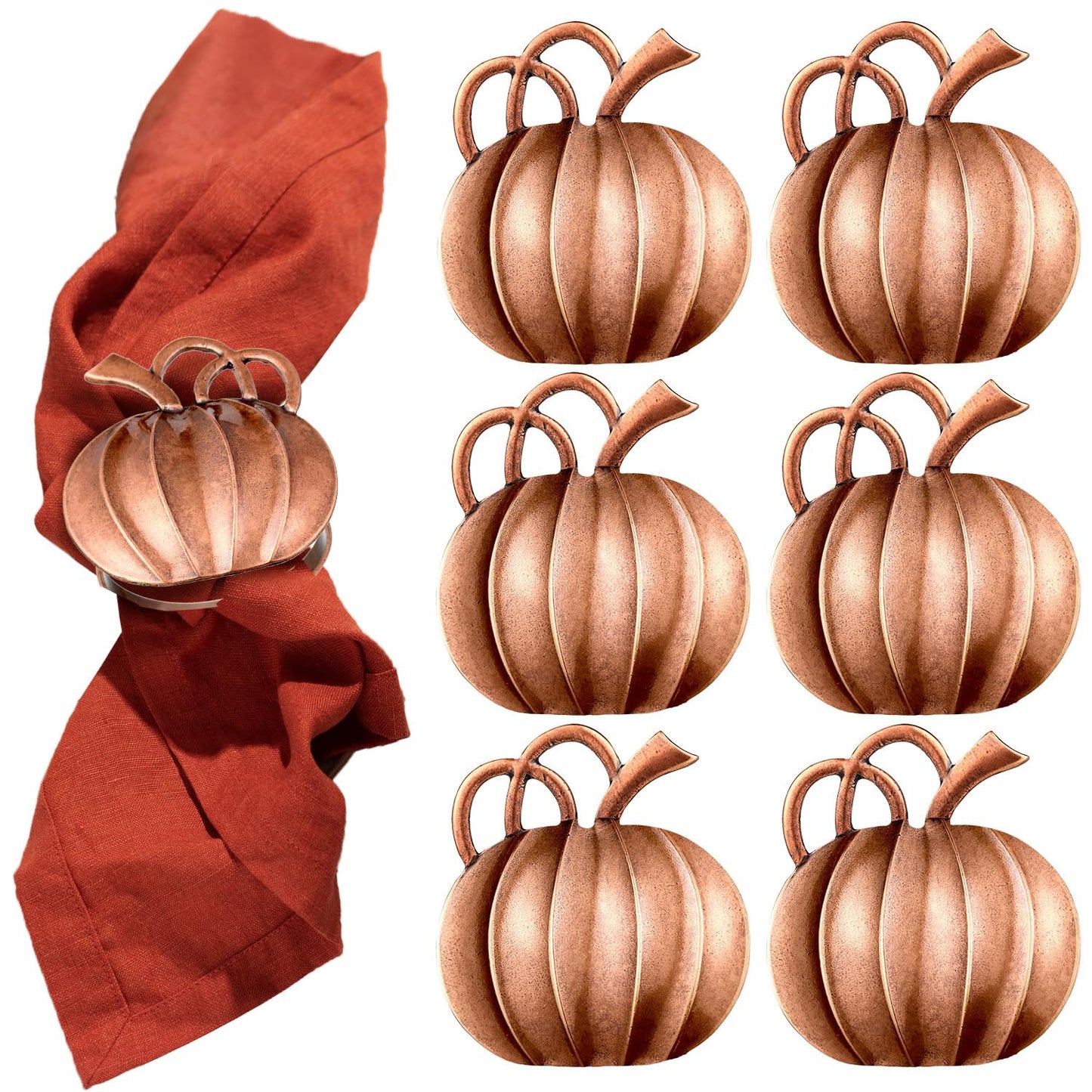 Patelai 6er-Pack Kürbis-Serviettenringe für Thanksgiving, Herbstliche Serviettenhalter, Tischringe für Thanksgiving, Halloween, Hochzeiten, Dinnerpartys, Familienfeiern (Bronze)