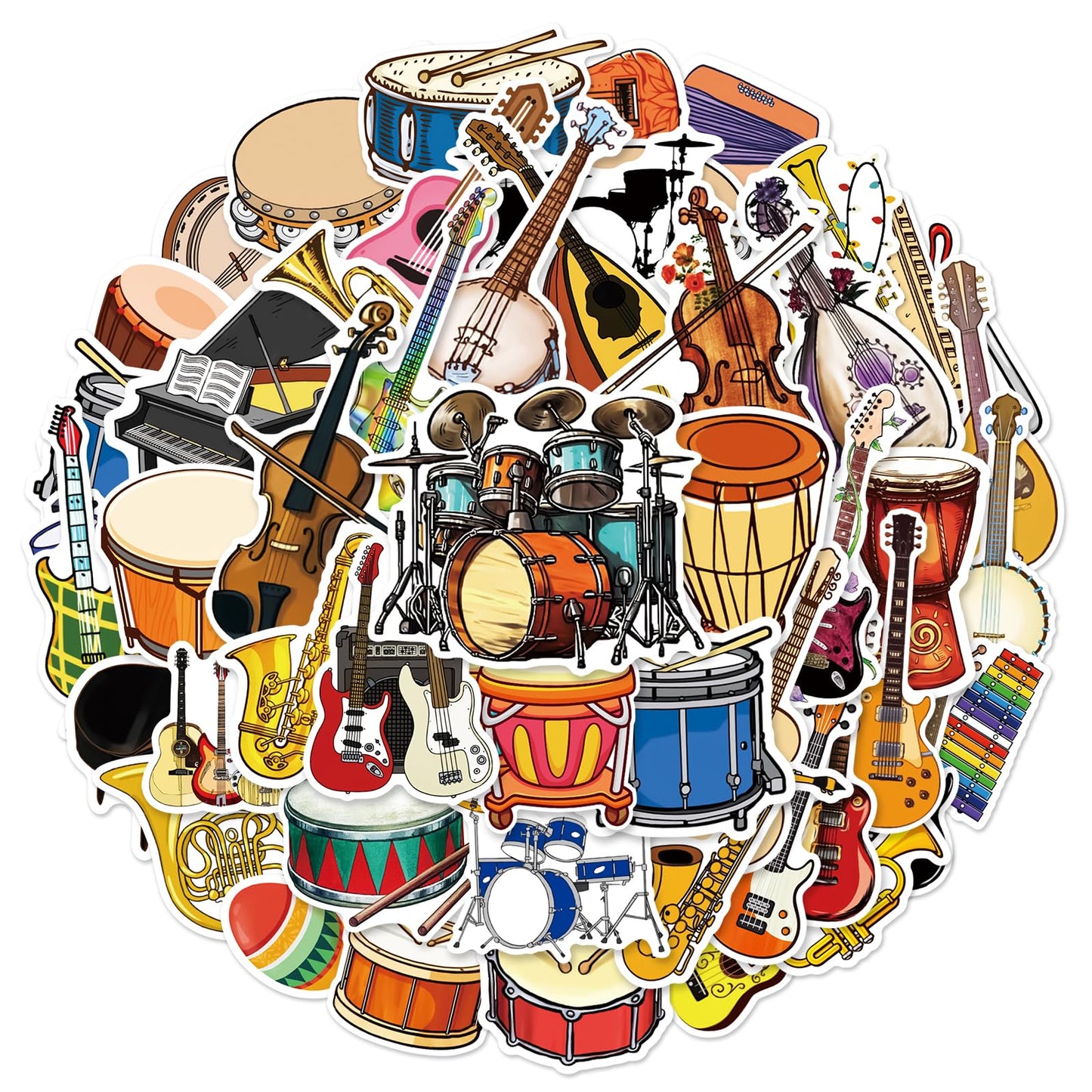 Musical Instrument Stickers - 50 Pcs Music Stickers Motivational Vinyl Waterproof Stickers Cartoon Lovely PVC Kawaii Decals Funny Vinyl Decoration DIY Decor for Teens Music Fans