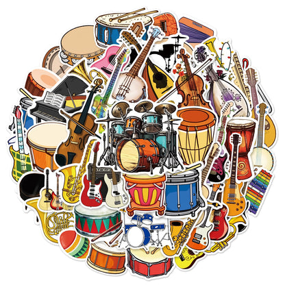 Musical Instrument Stickers - 50 Pcs Music Stickers Motivational Vinyl Waterproof Stickers Cartoon Lovely PVC Kawaii Decals Funny Vinyl Decoration DIY Decor for Teens Music Fans