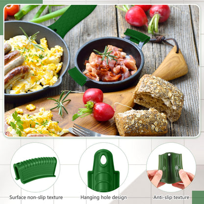 Patelai 8 Pcs Silicone Pot Holders Set Cast Iron Handle Cover Heat Resistant Pot Handle Covers Potholder Non Slip Reusable Pan Sleeve for Frying Pan Kitchen Supplies(Black)