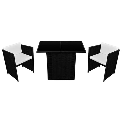 3-tlg. Bistro-Set mit Auflagen Poly Rattan Schwarz