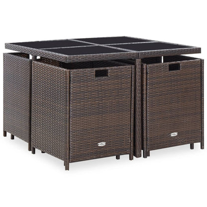 9-tlg. Garten-Essgruppe mit Auflagen Poly Rattan Braun