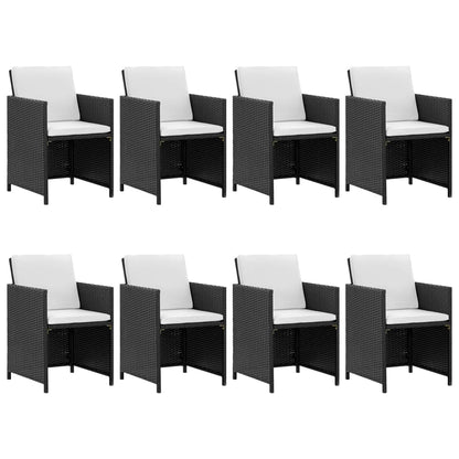 9-tlg. Garten-Essgruppe mit Auflagen Poly Rattan Schwarz