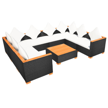 9-tlg. Garten-Lounge-Set mit Auflagen Poly Rattan Schwarz