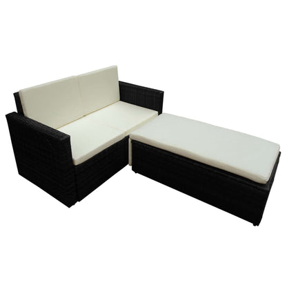 2-tlg. Garten-Lounge-Set mit Kissen Poly Rattan Schwarz