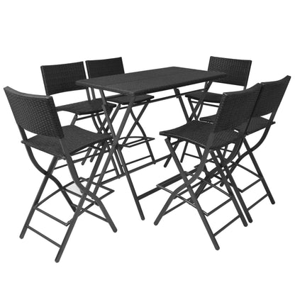 7-tlg. Garten-Essgruppe Klappbar Stahl Poly Rattan Schwarz
