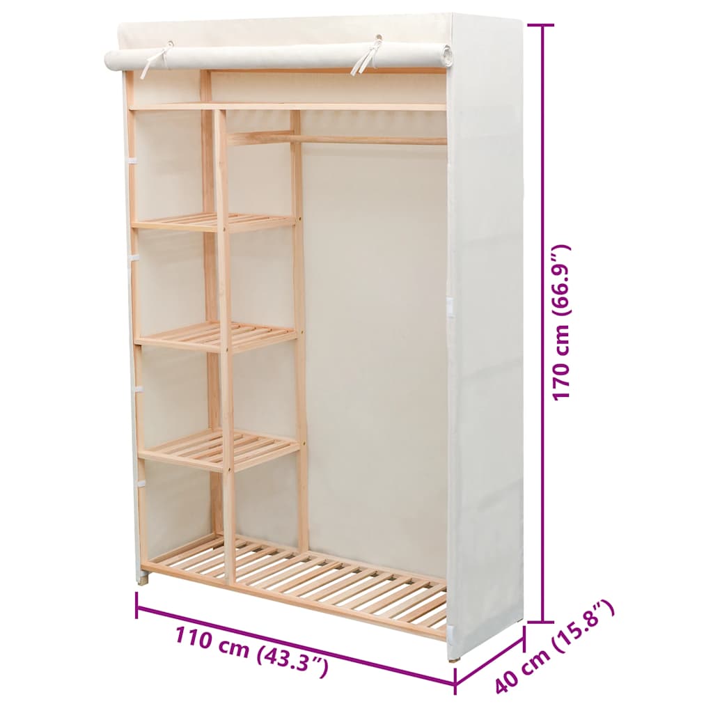 Schrank Stoff und Kiefernholz 110 x 40 x 170 cm
