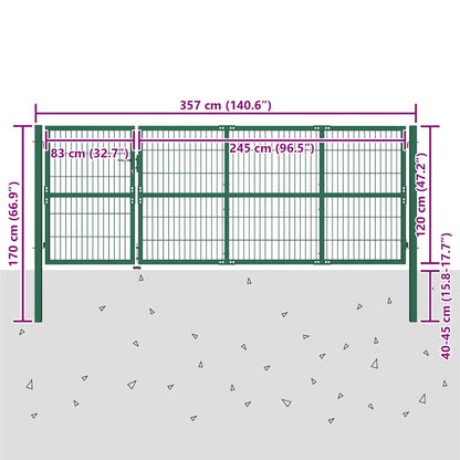Gartentor mit Pfosten 350x120 cm Stahl Grün