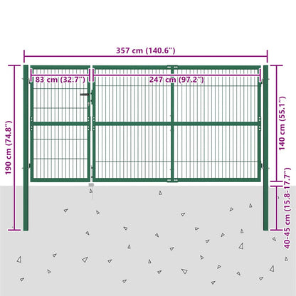 Gartentor mit Pfosten 350x140 cm Stahl Grün