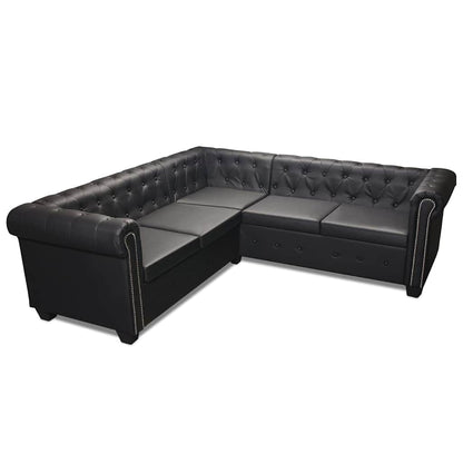 Chesterfield-Ecksofa 5-Sitzer Kunstleder Schwarz