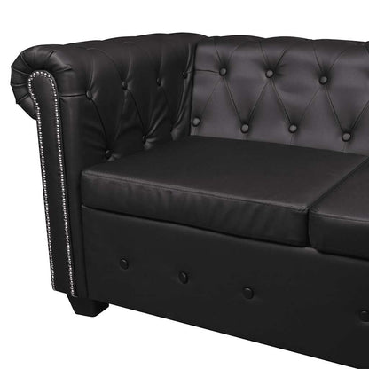 Chesterfield-Ecksofa 5-Sitzer Kunstleder Schwarz