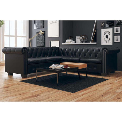 Chesterfield-Ecksofa 5-Sitzer Kunstleder Schwarz