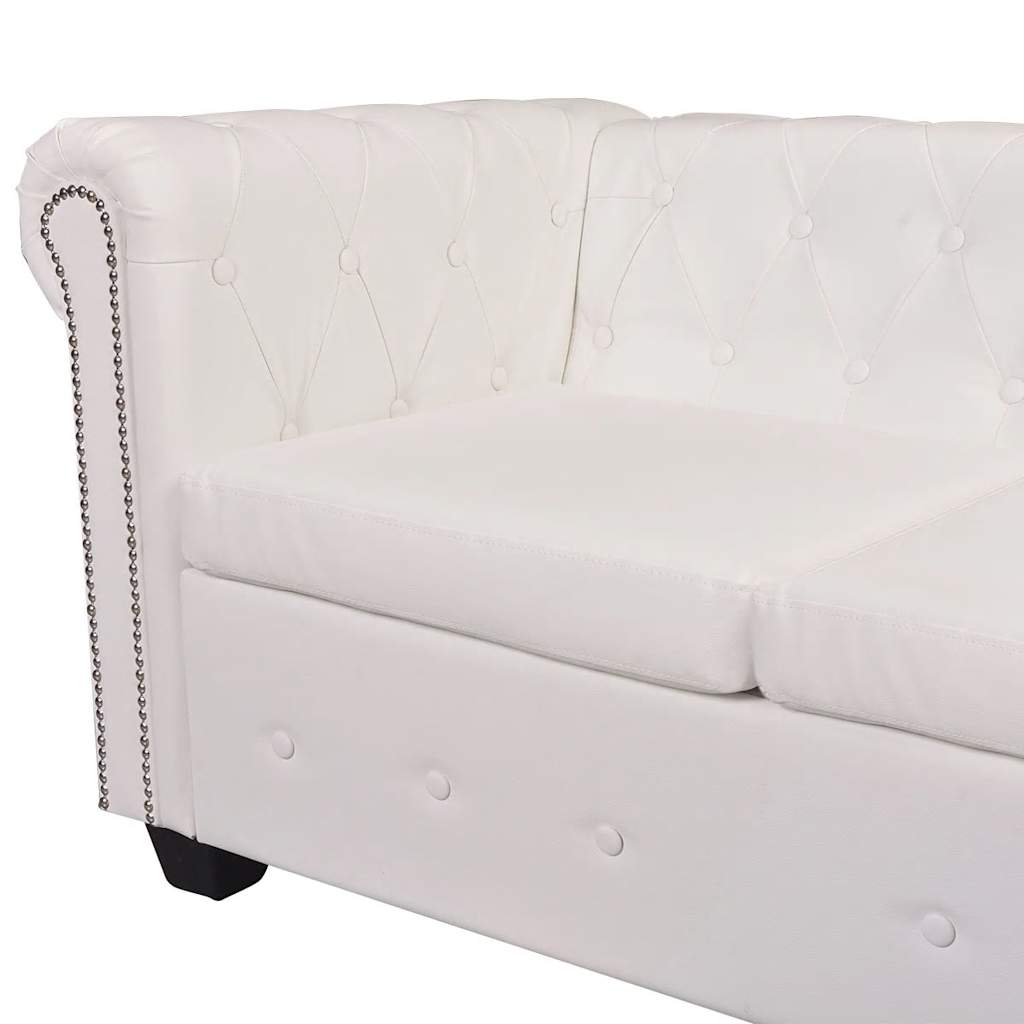 Chesterfield-Ecksofa 6-Sitzer Kunstleder Weiß
