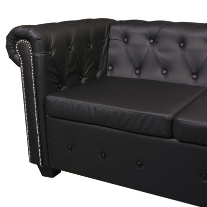 Chesterfield-Ecksofa 6-Sitzer Kunstleder Schwarz