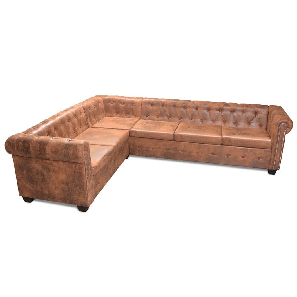 Chesterfield-Ecksofa 6-Sitzer Kunstleder Braun