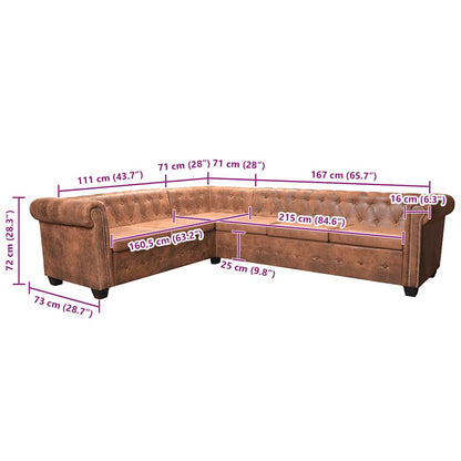 Chesterfield-Ecksofa 6-Sitzer Kunstleder Braun